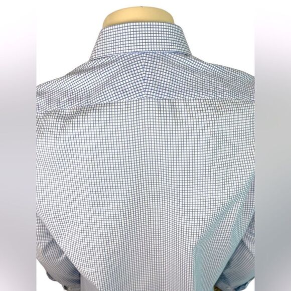 Ike Behar L/S Casual Dress Shirt Excellent Condition White W/Blue Grid Size 16 - Picture 5 of 8